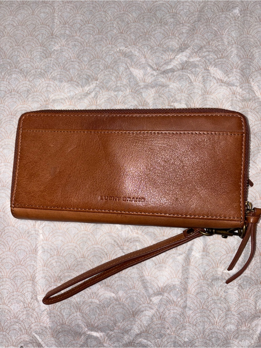 Lucky Brand Tan Brown Leather Zip-Around Wallet Wristlet